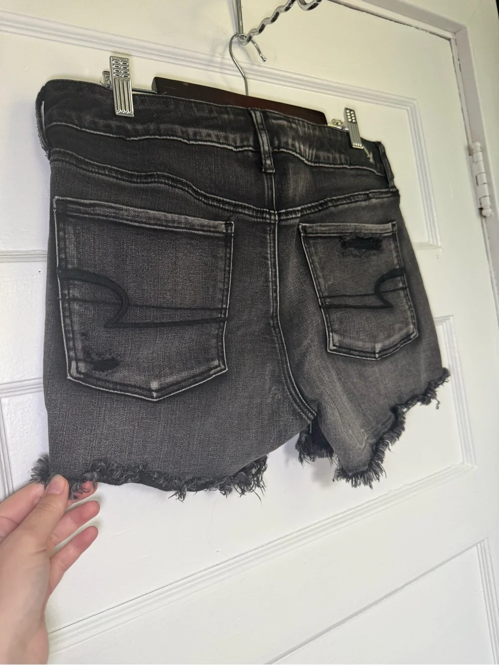American Eagle Next Level Stretch Distressed High Rise Denim Shortie Shorts 12